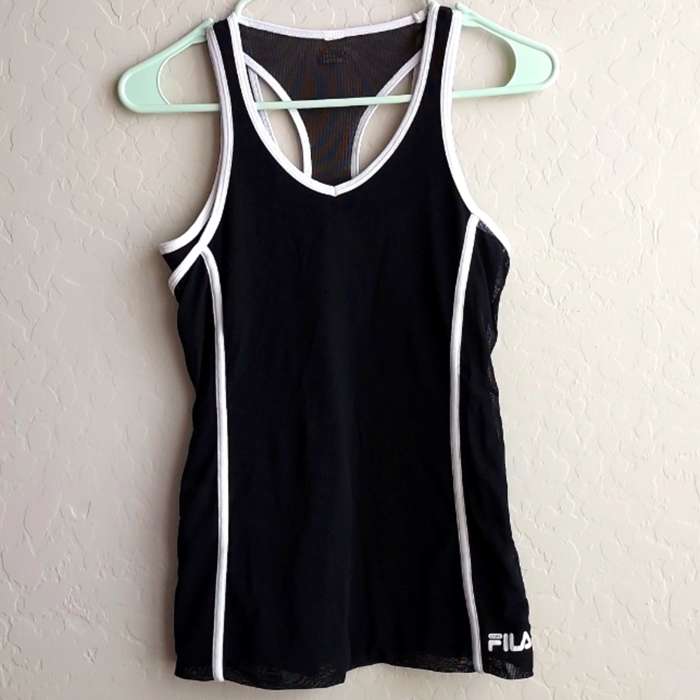 Mesh Layer Black and White Fila workout tank